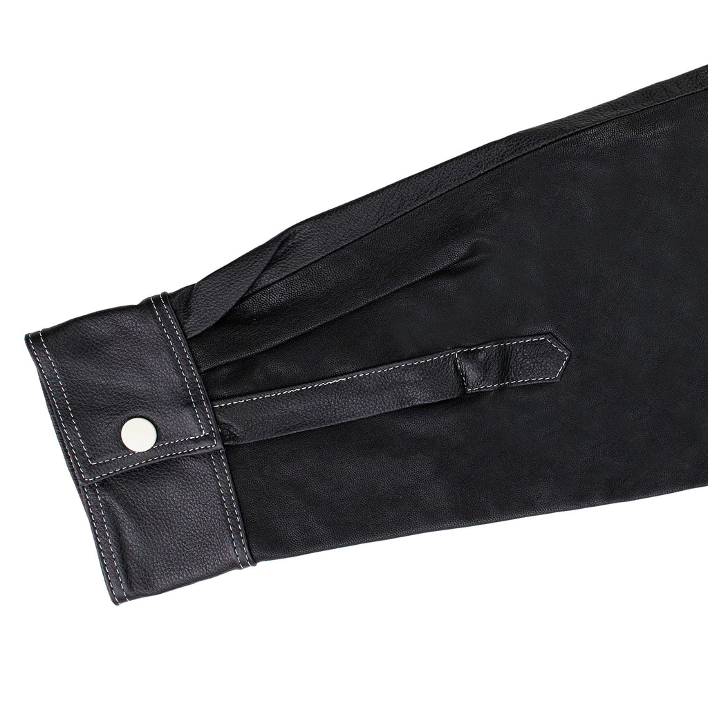 BLACK LEATHER WORK BUTTON-DOWN SHIRT