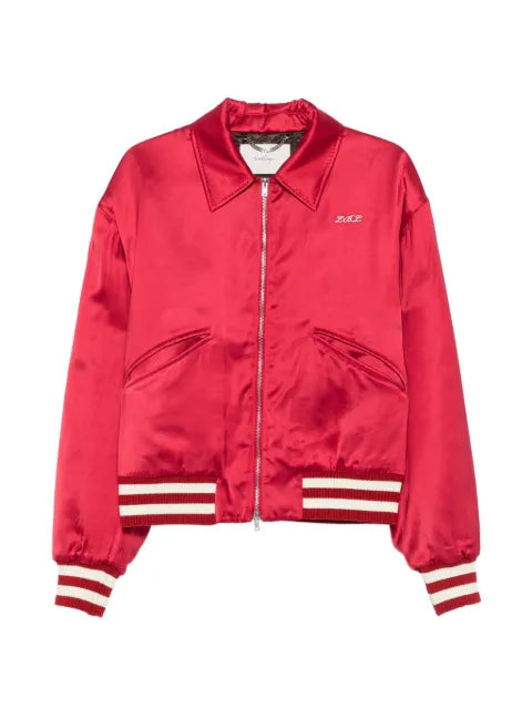 Second/Layer satin-finish embroidered bomber jacket
