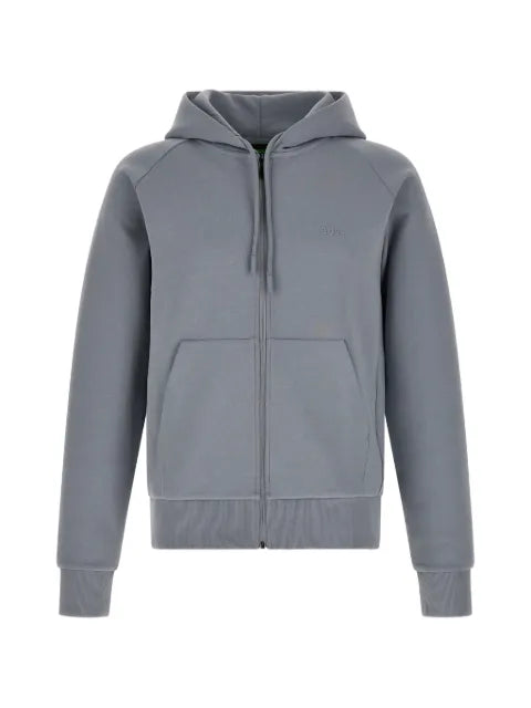 BOSS stretch-cotton zip-up hoodie with puff logo
