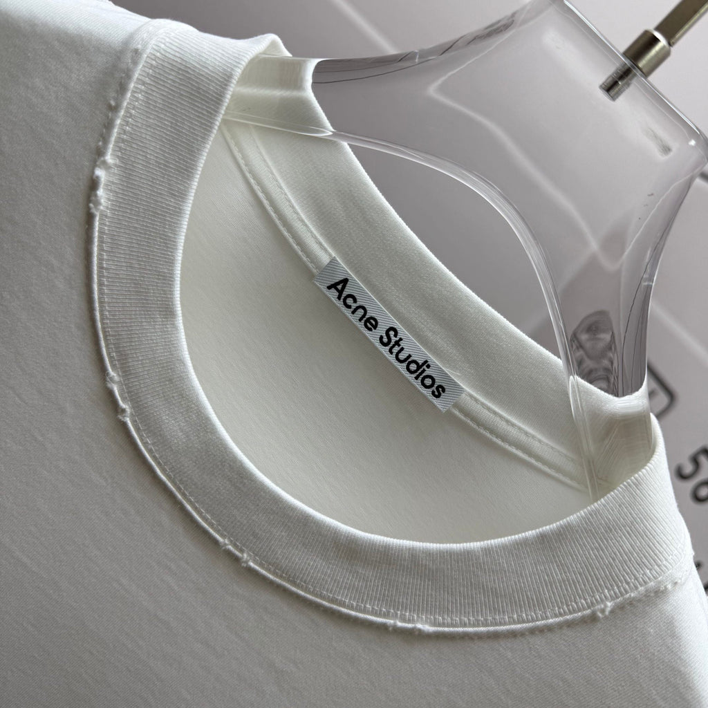 Acne Studios Large Circular Stamp‑Print Distressed‑Trim Crew‑Neck Short‑Sleeve T‑Shirt
