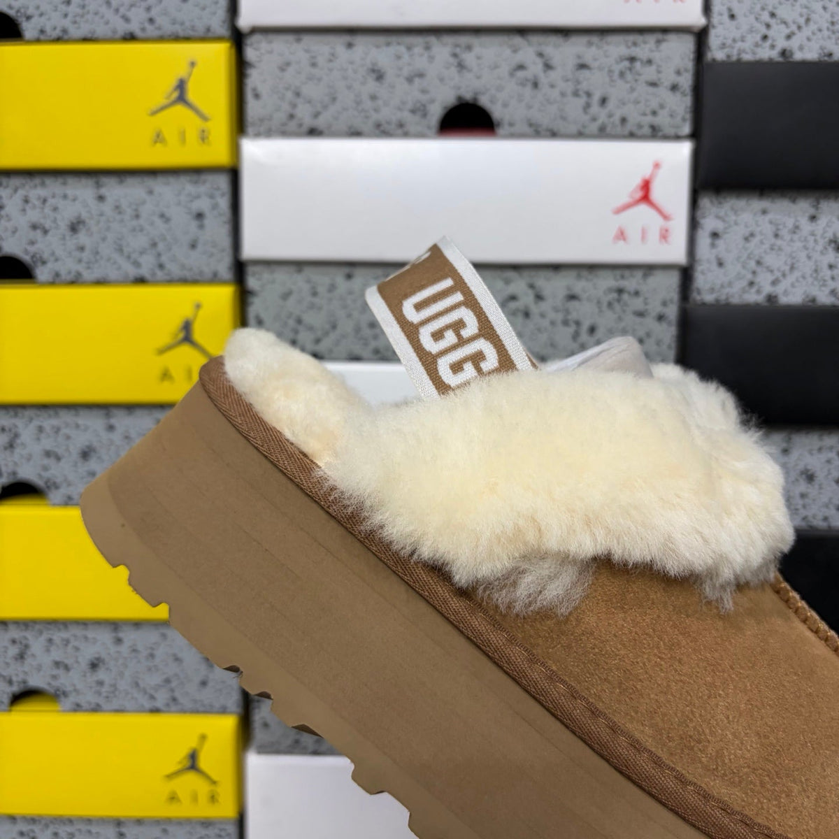 UGG Disco Slide Platform Mule – Women's Sherpa-Lined Suede Slide with Logo Strap in Chestnut