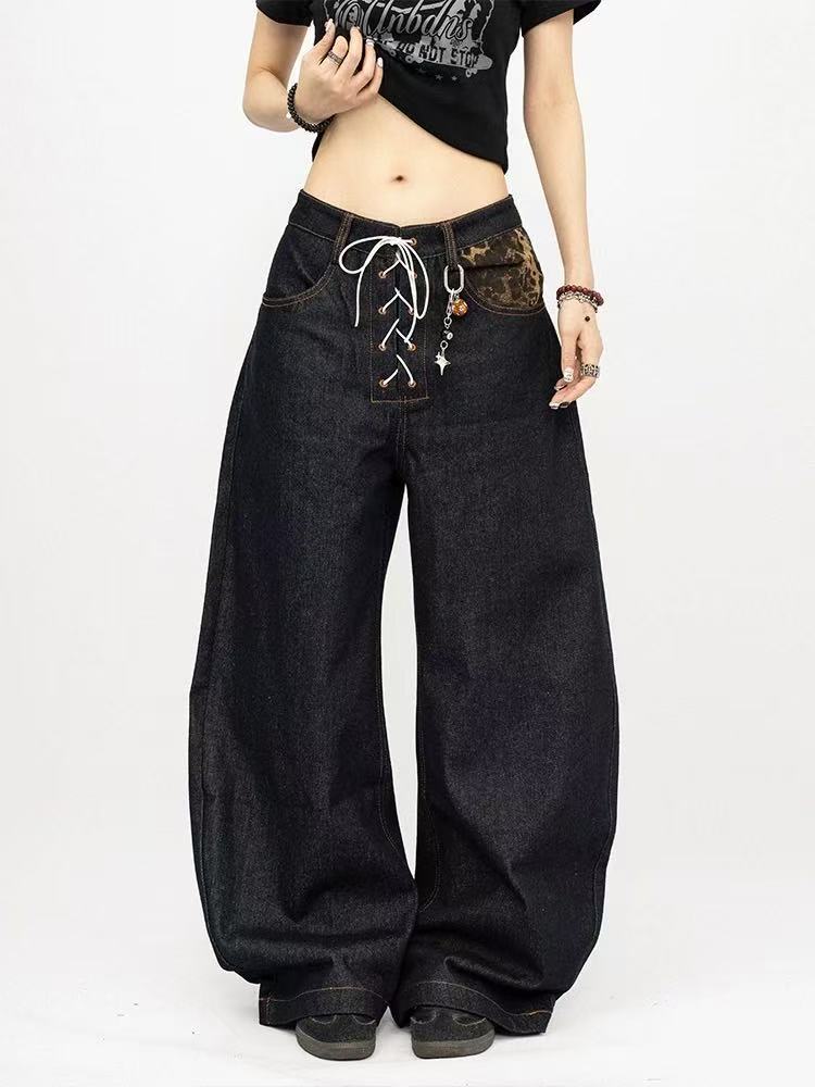 Y2K Vintage Washed Cat Whisker Curved Baggy Wide Leg Jeans Streetwear