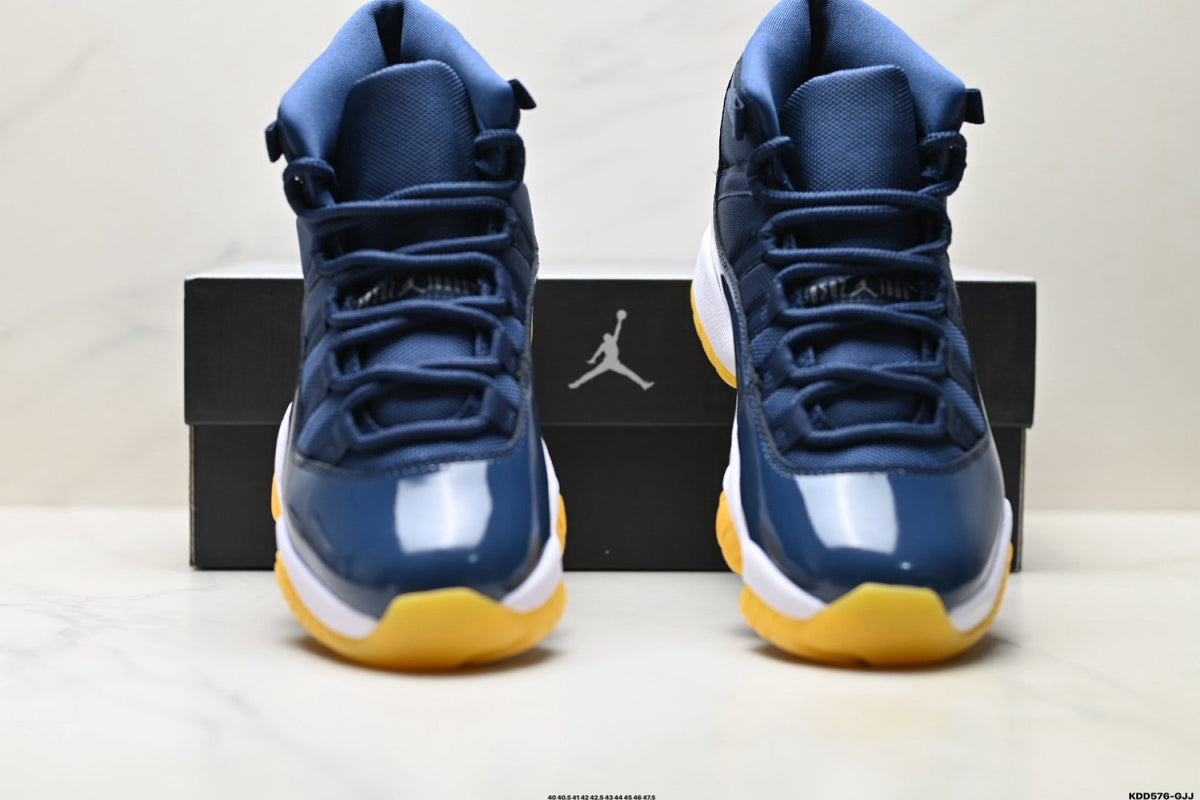 Air Jordan 11 Retro Midnight Navy and Yellow Unisex Sneakers Style 06