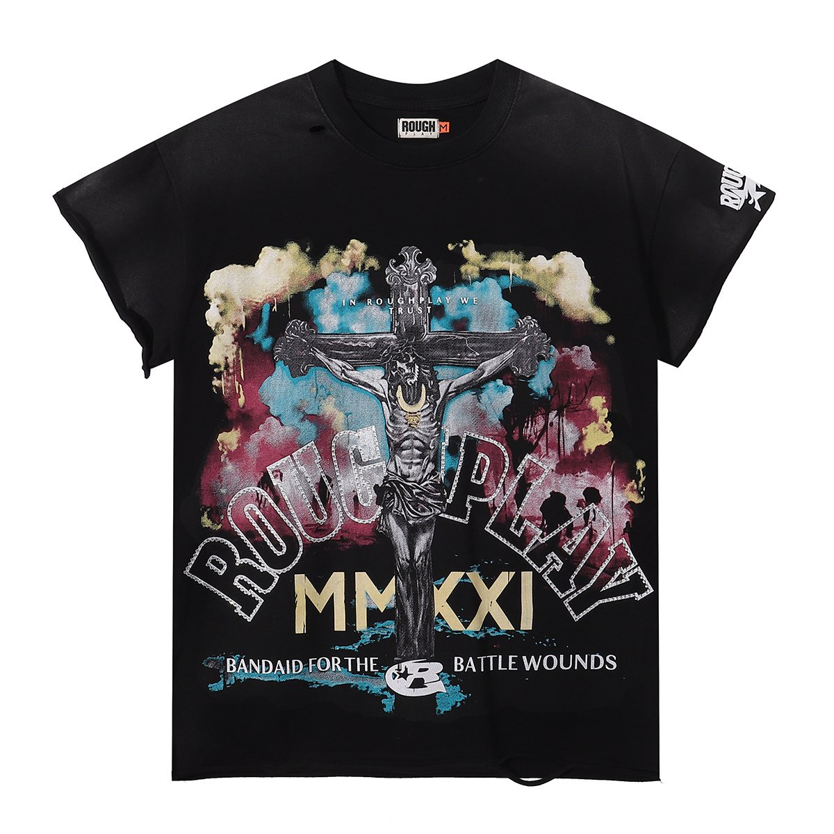 Rough Play Skeleton Cross Rhinestone Sleeveless T-Shirt