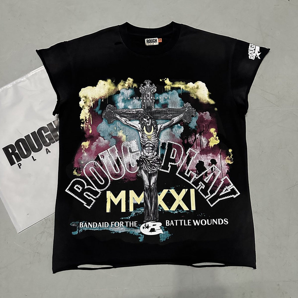 Rough Play Skeleton Cross Rhinestone Sleeveless T-Shirt