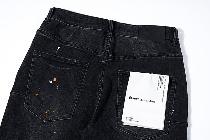 Purple Brand Paint Splatter Distressed Black Jeans