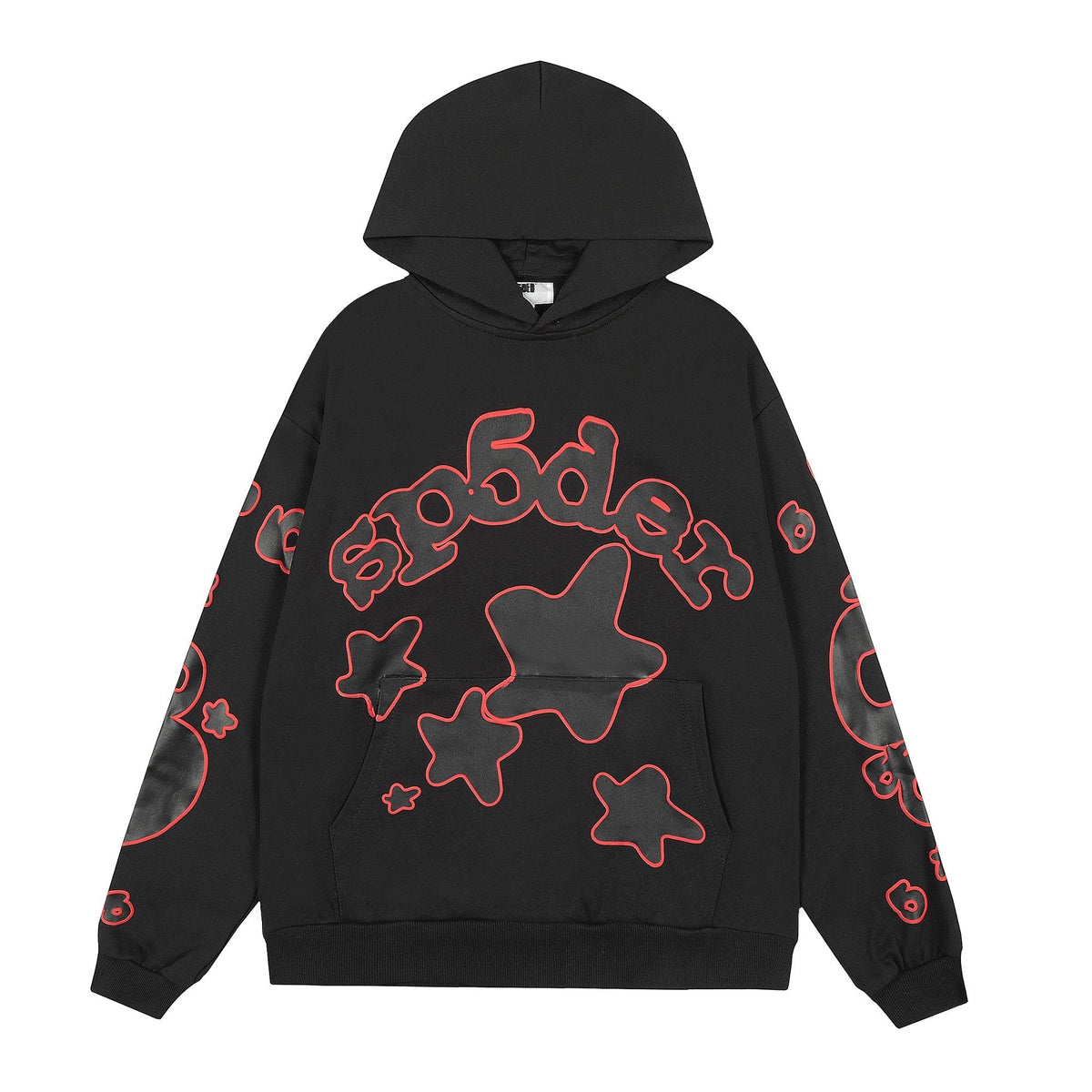 Sp5der Black Red Outline Star Graphic Hoodie