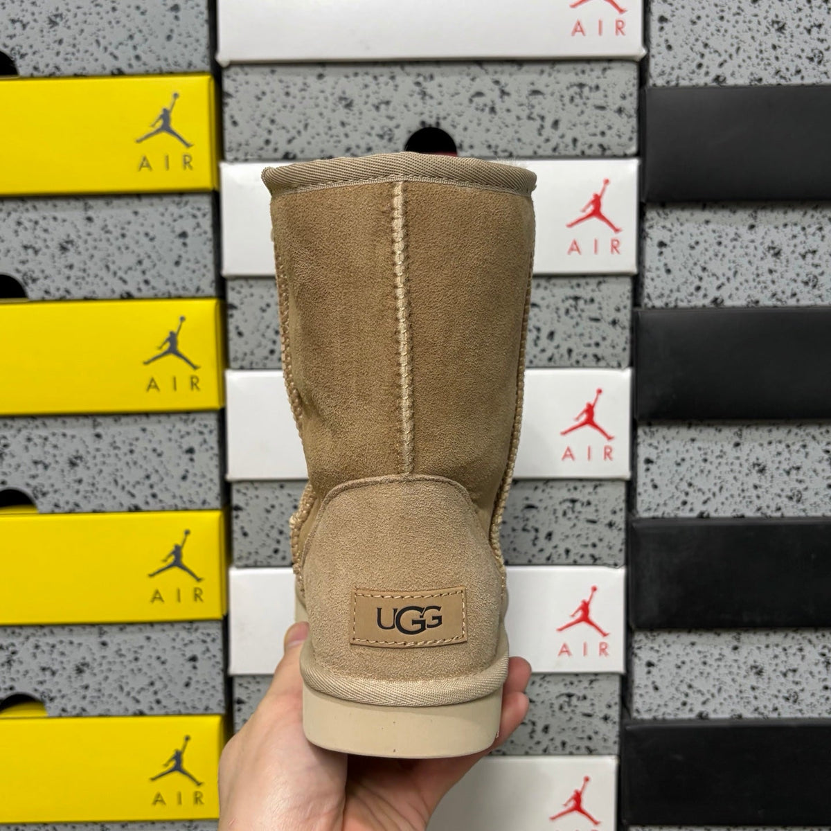 UGG Kallen Lace Classic Short Boot – Suede Boot with Shearling Lining, Tonal Back Seam & Classic Sunburst Sole in Sand