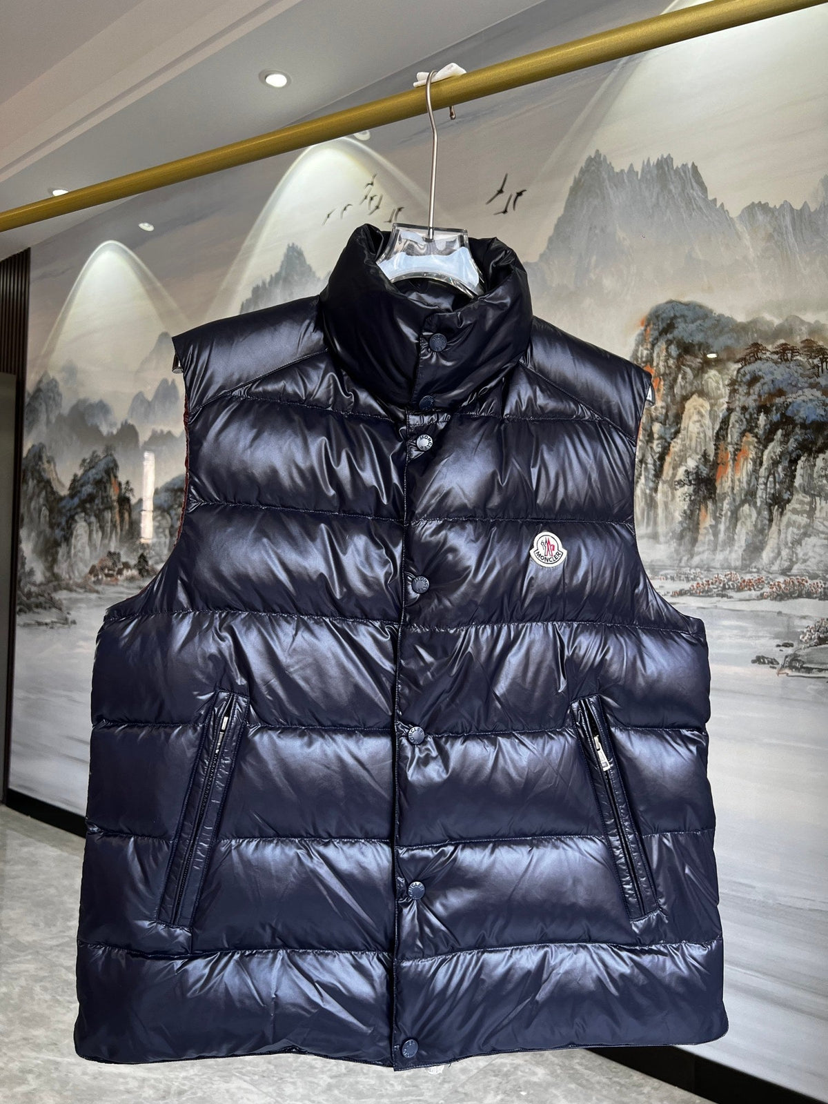 Moncler Navy Blue Glossy Down Vest