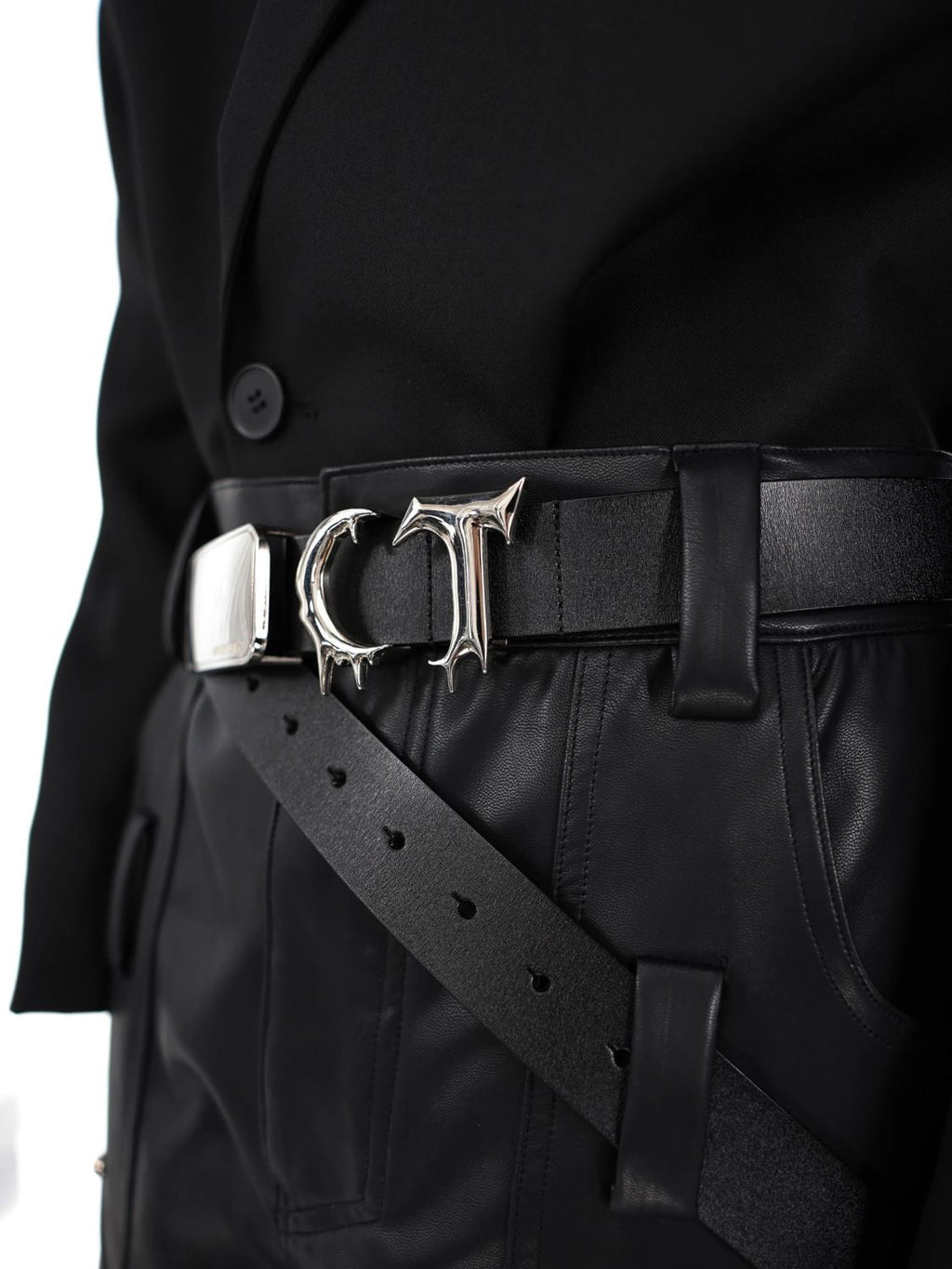 Argue Culture Logo Liquid Metal Belt Avant-Garde Spliced Leather Waist