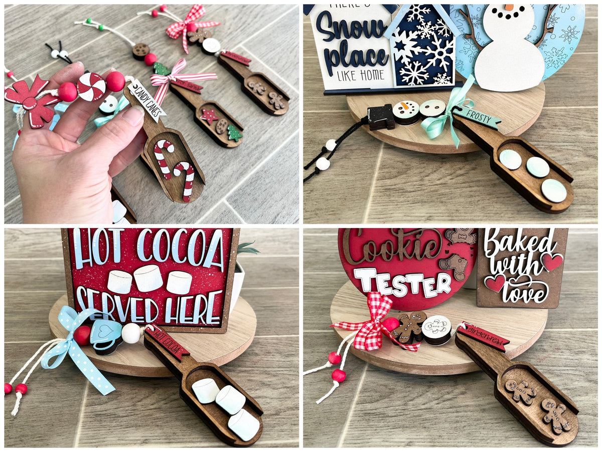 Winter Christmas Tiered Tray Wood Scoop File SVG, Glowforge Bead Garland, LuckyHeartDesignsCo