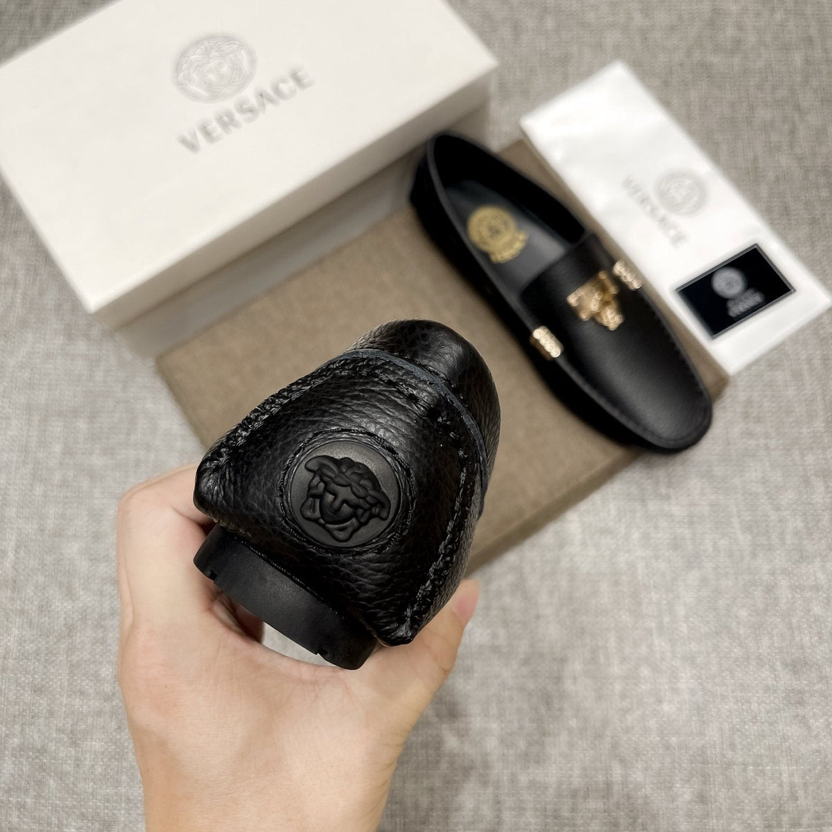 Versace Men's Black Loafers with Gold-Tone Hardware