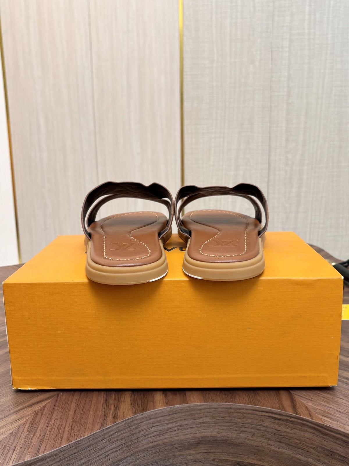 Louis Vuitton Tan Monogram Slide Sandals