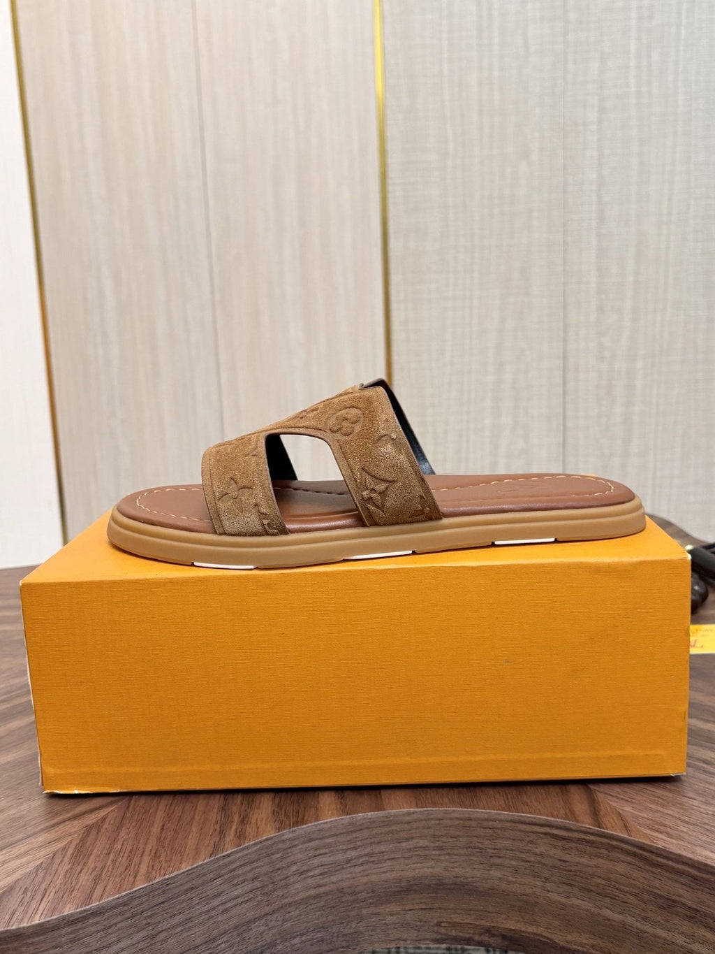 Louis Vuitton Tan Monogram Slide Sandals