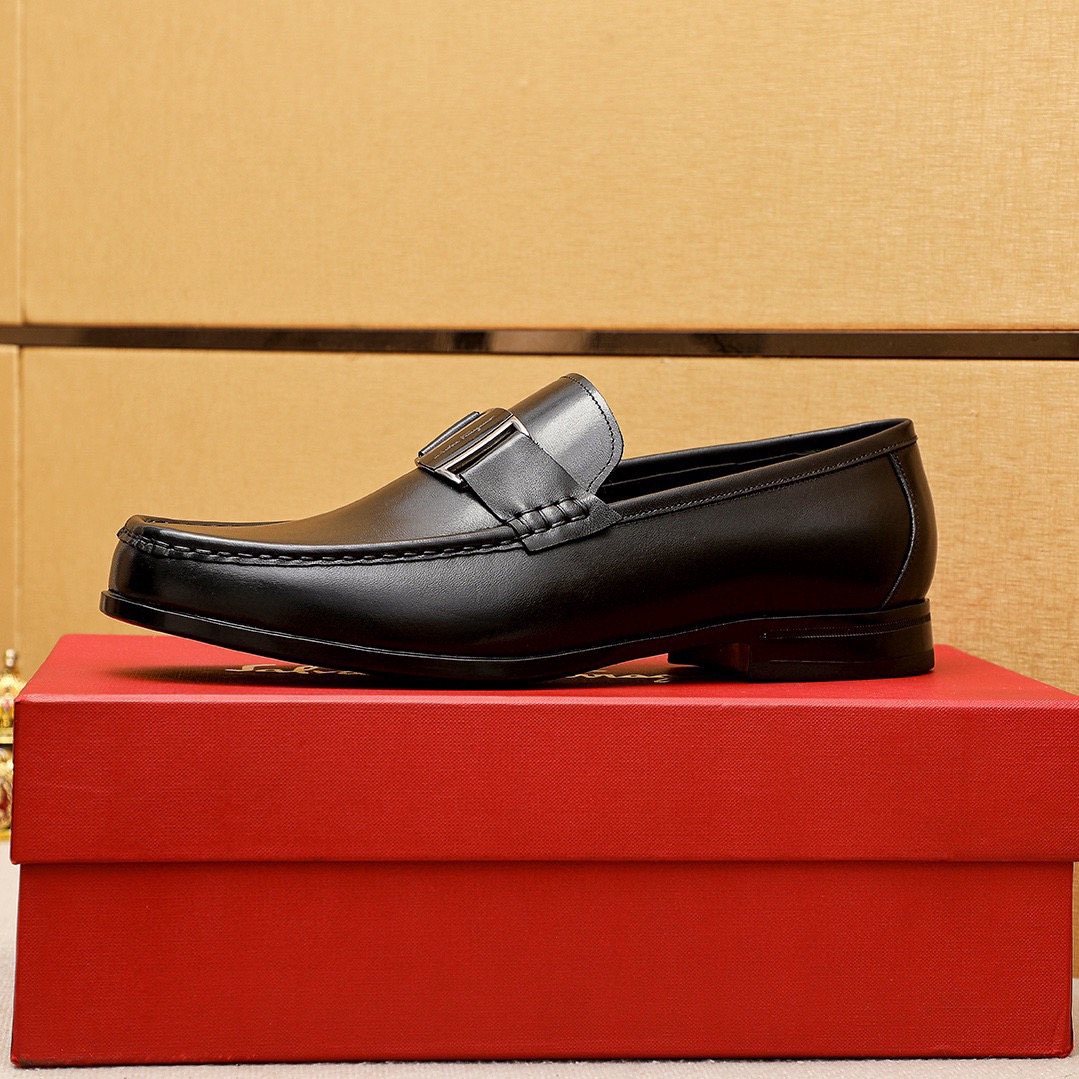 Ferragamo Black Buckle Loafers - Smooth Leather Upper, Rubber Outsole