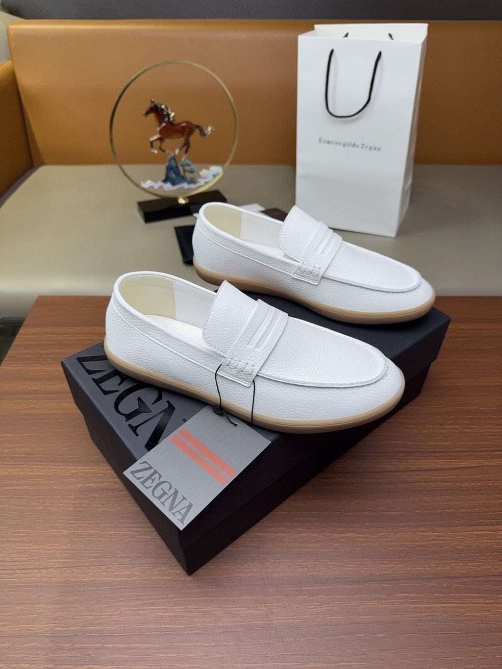 Zegna White Strap Loafers