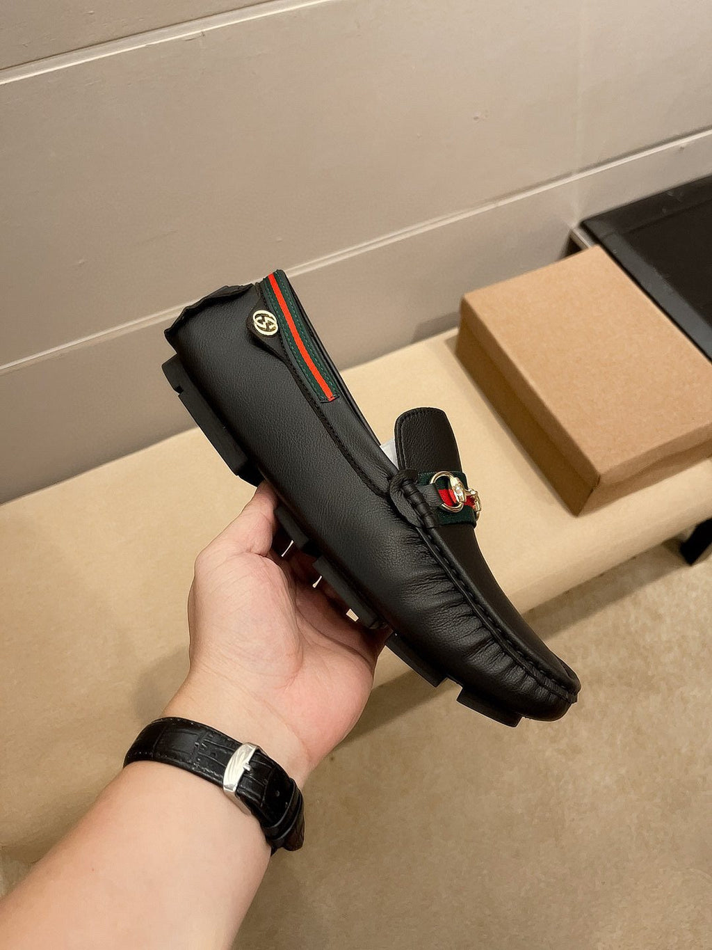 Gucci Black Web Buckle Loafers