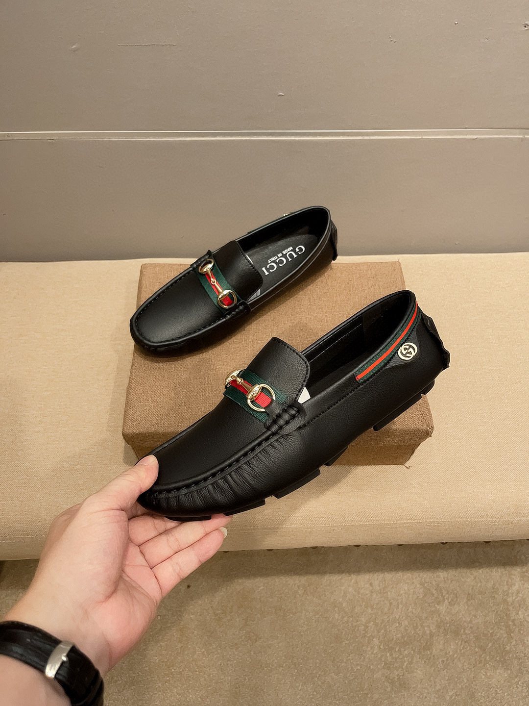 Gucci Black Web Buckle Loafers
