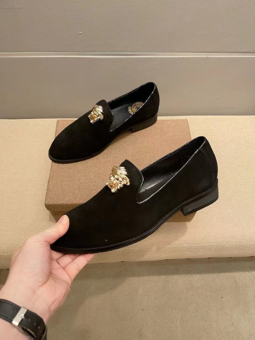 Versace Men's Black Gold-Tone Ornament Loafers