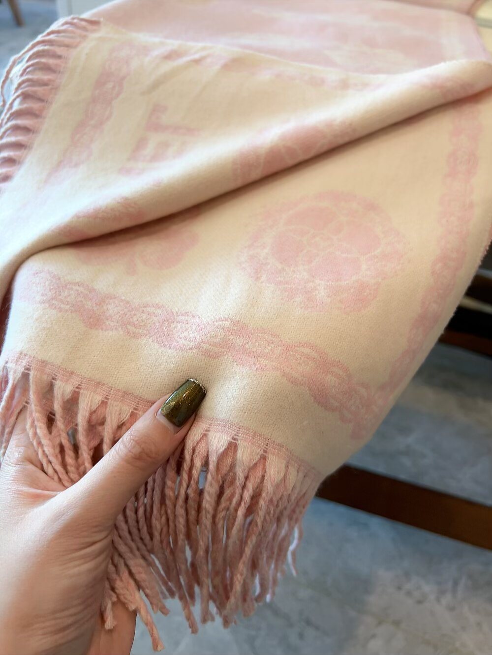 Chanel Fringed Patterned Scarf