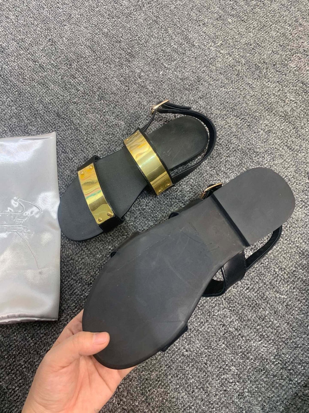 Giuseppe Zanotti Men's Black Gold-Tone Open-Toe Sandals