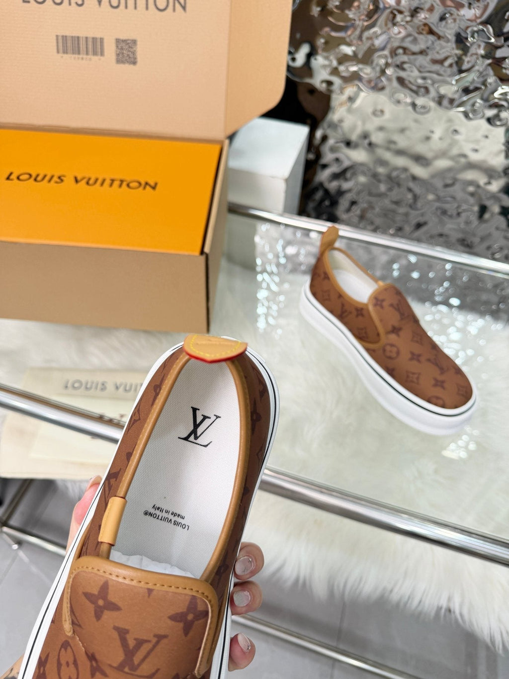 Louis Vuitton Men's Brown Monogram Slip-On Sneakers