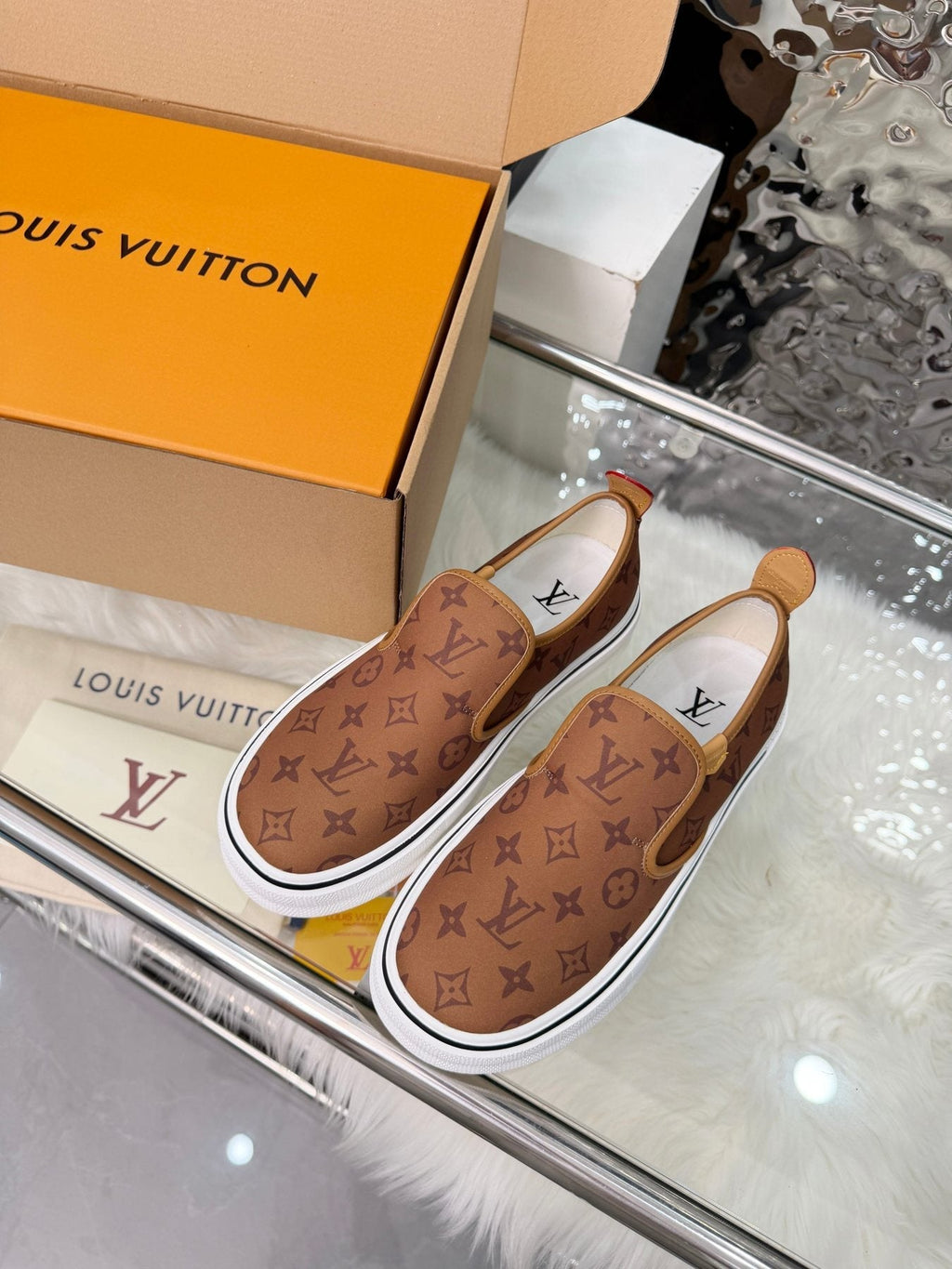Louis Vuitton Men's Brown Monogram Slip-On Sneakers