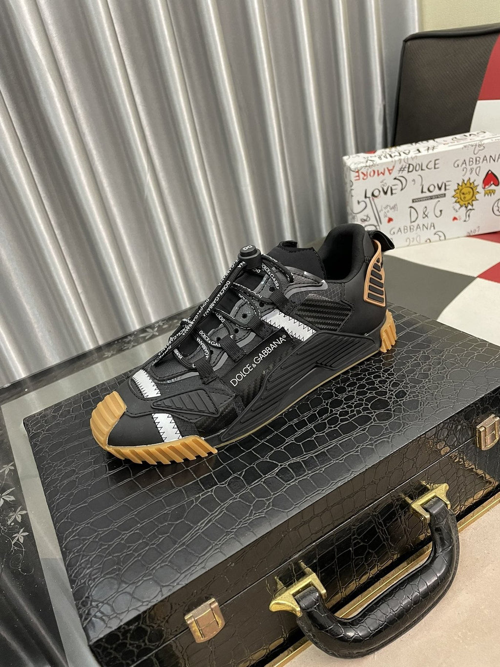 Dolce & Gabbana Black and Gray Lace-Up Sneakers