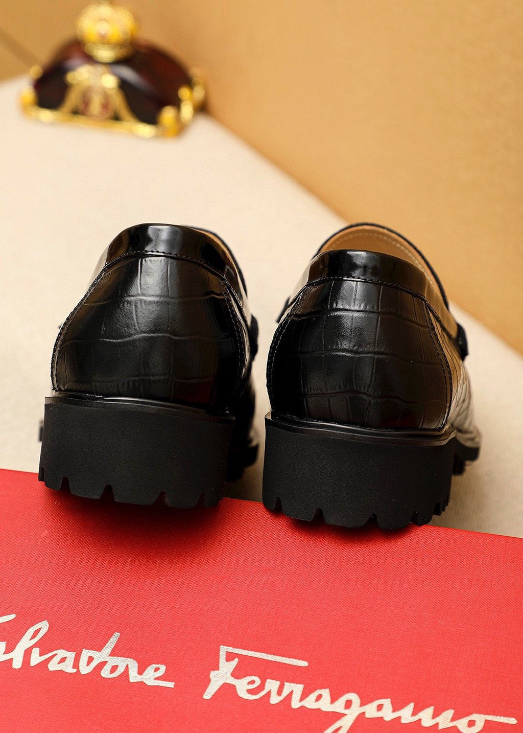 Ferragamo Black Embossed Leather Loafers