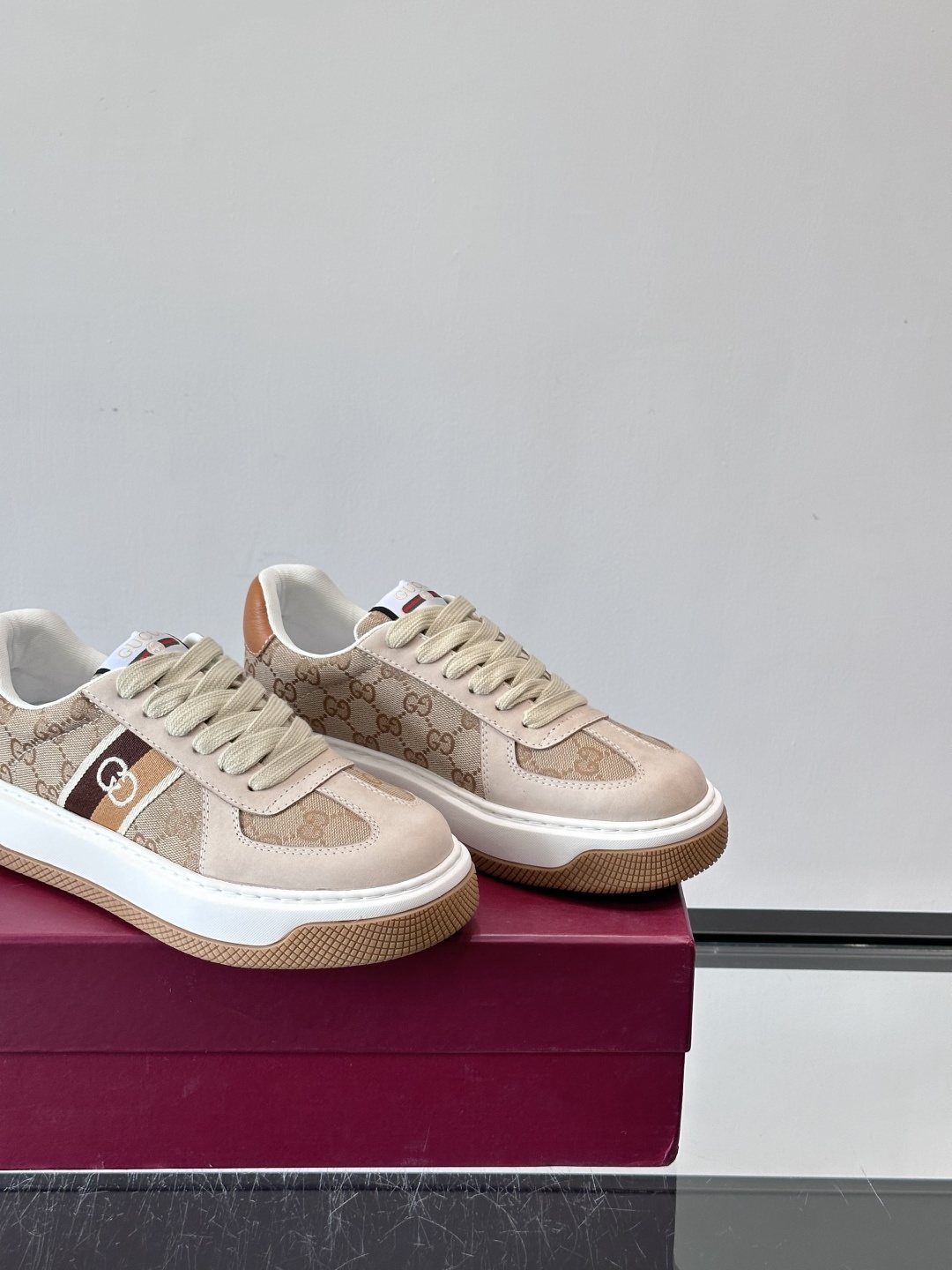 Gucci Men's Beige Patterned Panel Sneakers