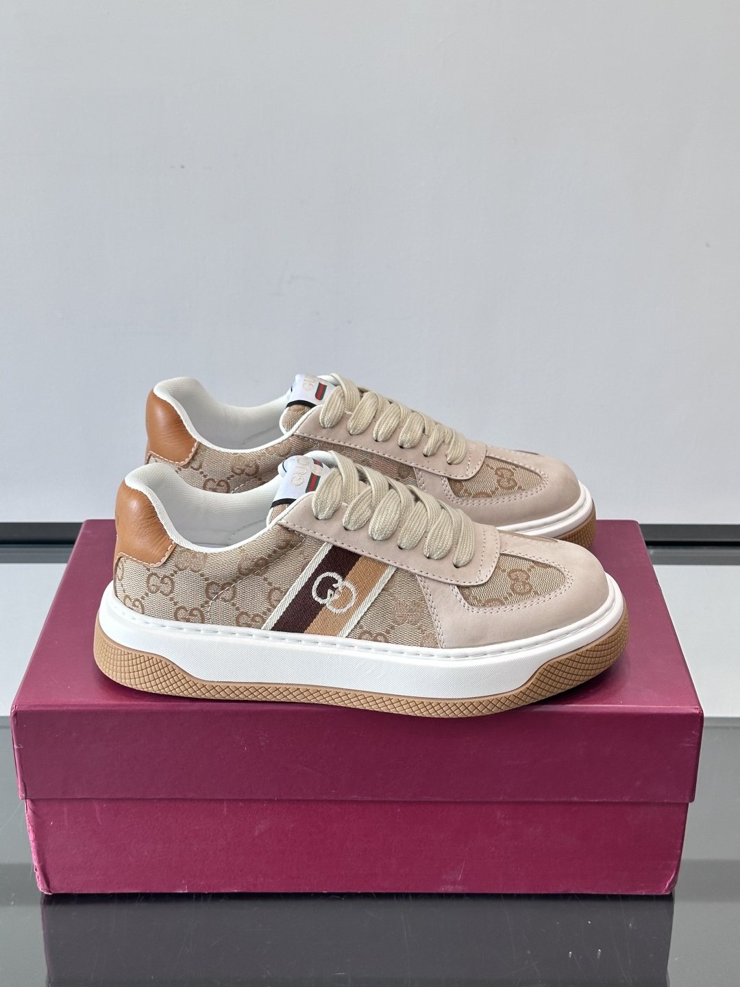 Gucci Men's Beige Patterned Panel Sneakers
