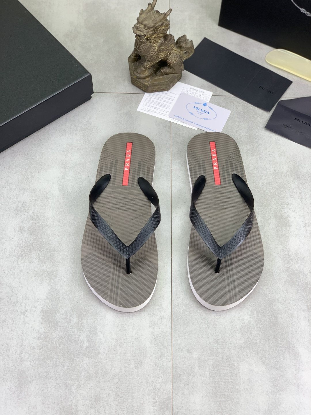 Prada Gray and Black Flip-Flops
