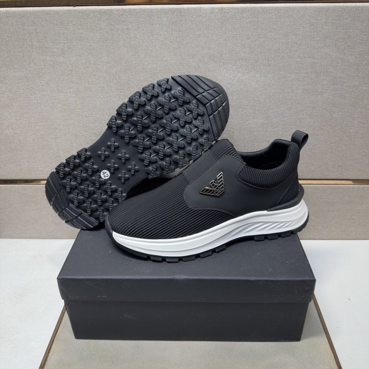 Armani Black Slip-On Sneakers