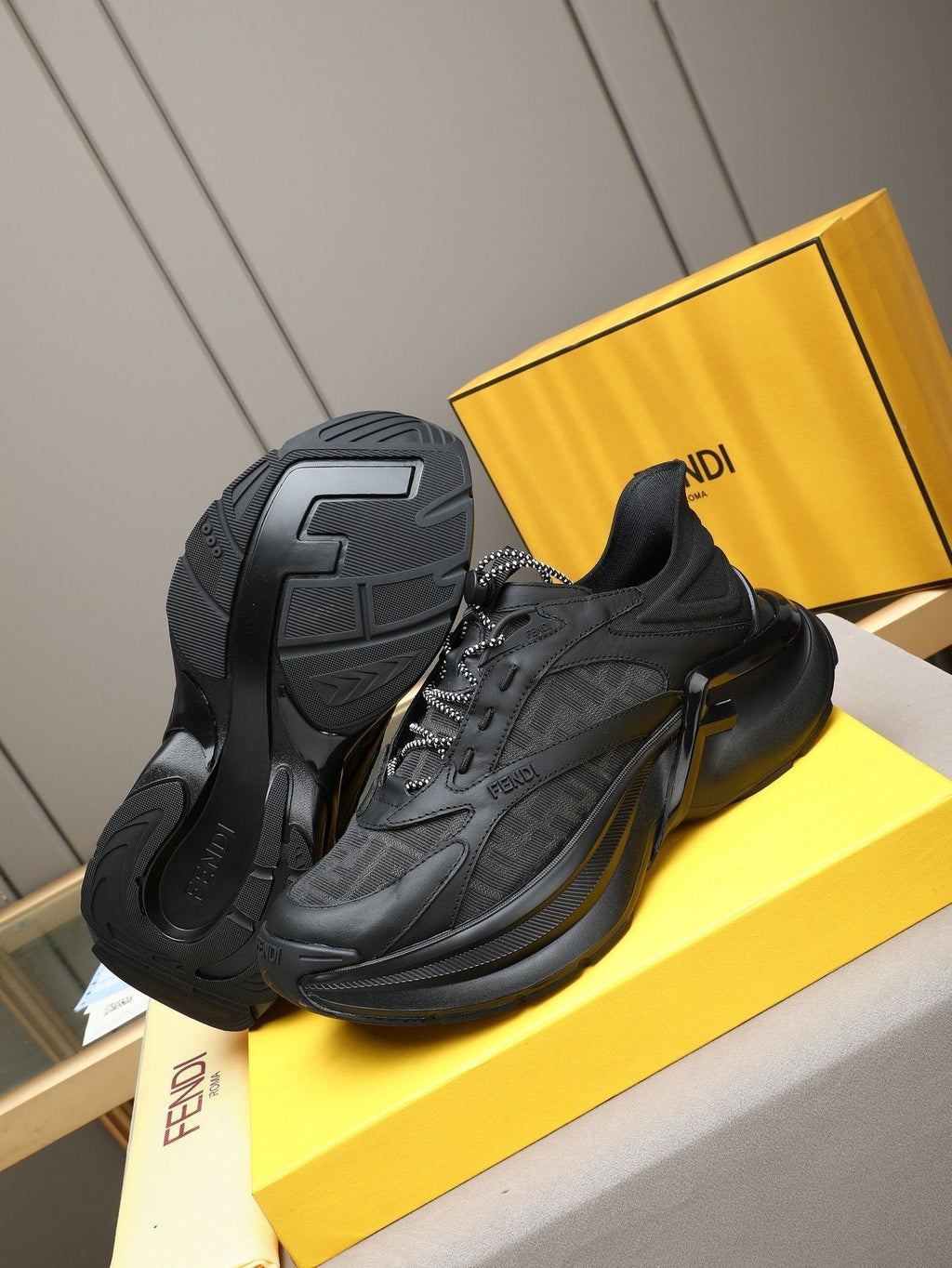 Fendi Black and Charcoal Gray Platform Sneakers