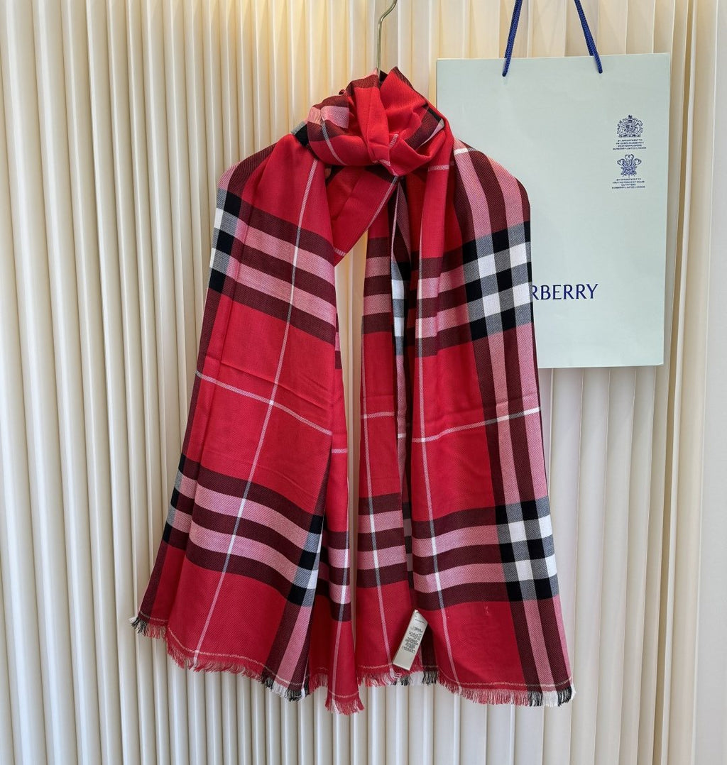 Burberry Plaid Fringe Cashmere Scarf