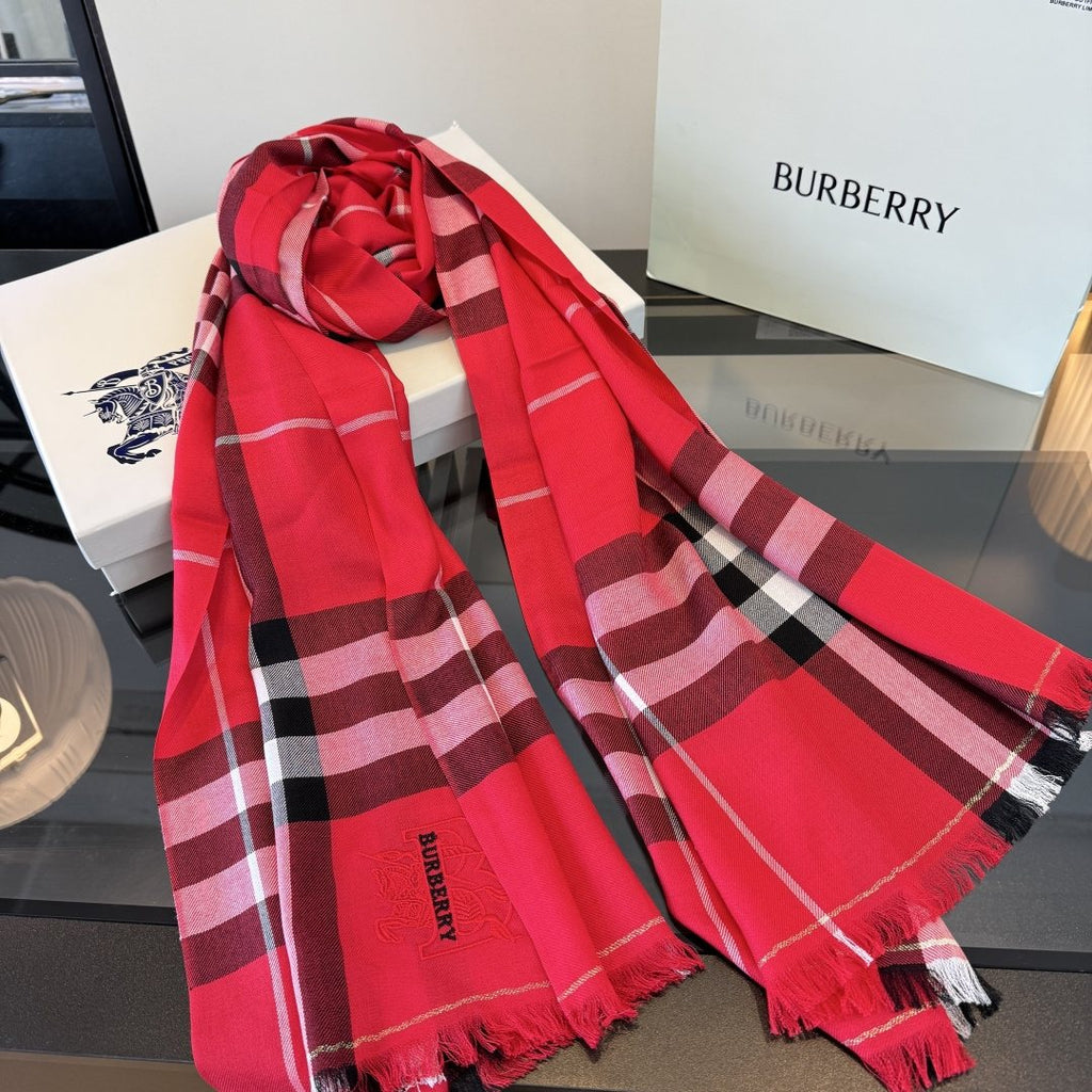 Burberry Plaid Fringe Cashmere Scarf