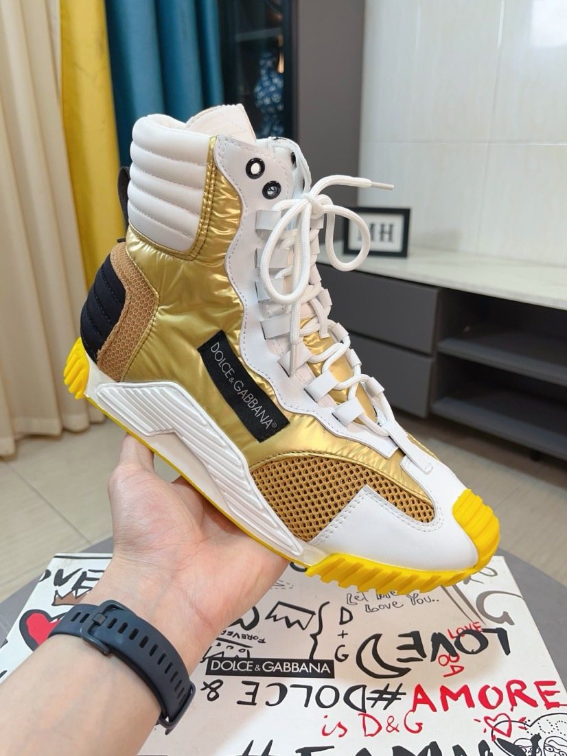 Dolce & Gabbana Metallic Gold High-Top Sneakers