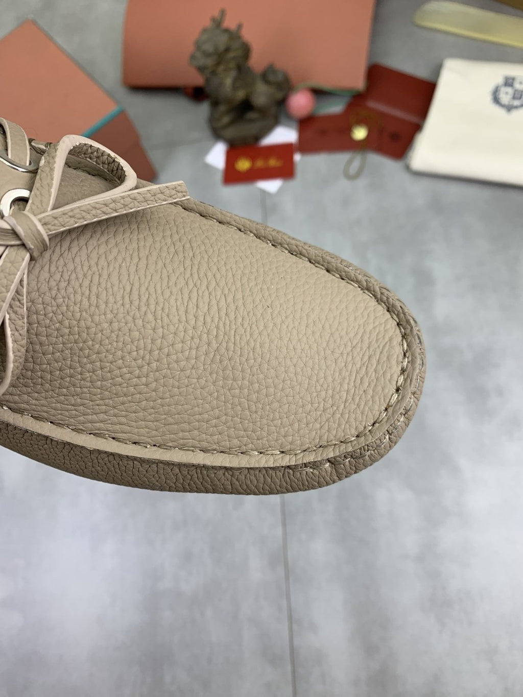 Loro Piana Beige Bow Moccasin Loafers