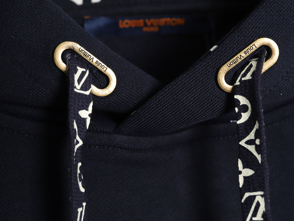 Louis Vuitton Monogram-Style Hood and Drawstring Pullover Hoodie - Navy